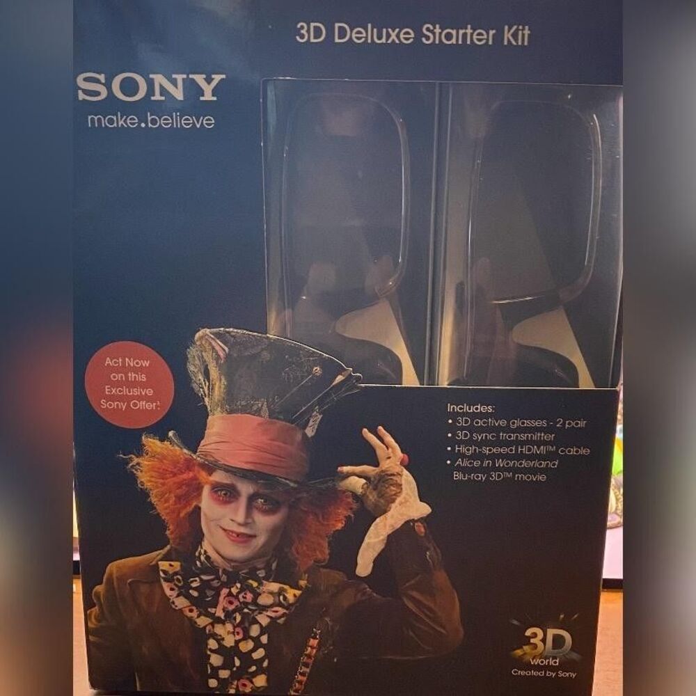 Sony 3D Deluxe Starter Kit TDG-BR100/B Glasses HDMI Alice In Wonderland Blu-ray